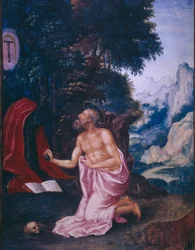 Saint Jerome, fra en faksimile av breviaret til kong Filip II av Spania, 1569 (pergament)